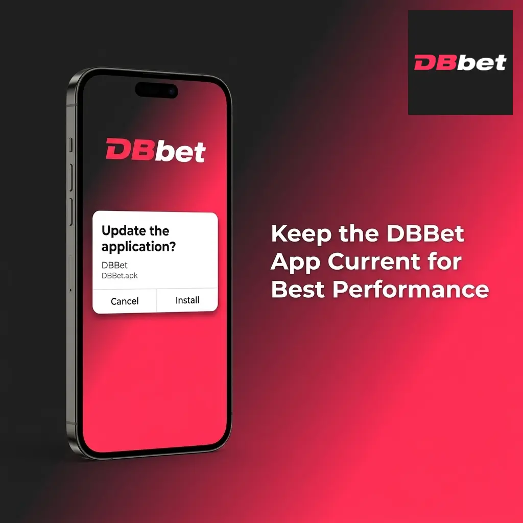 DBBet app update screen showing performance optimisations, security patches, and new features for best performance